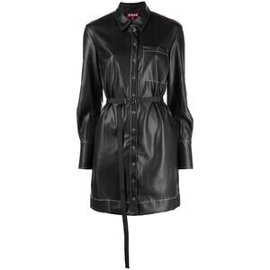 Staud Lynn Shirt Dress Vegan Leather Belted Black- XS